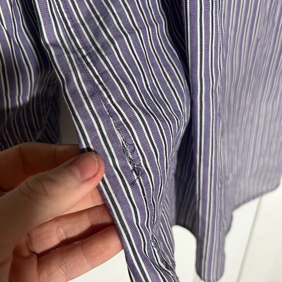 Michael Kors Striped Button Down Shirt Purple White Black Size Size Large 34/35 - Picture 7 of 10